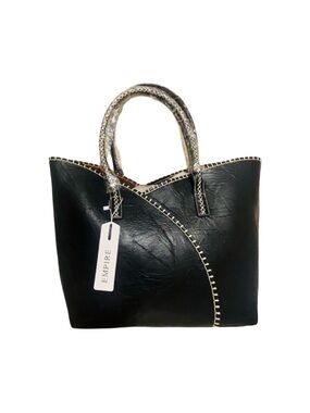 Black Leather Tote Bag with Contrast Stitching FINAL PRICE DROP